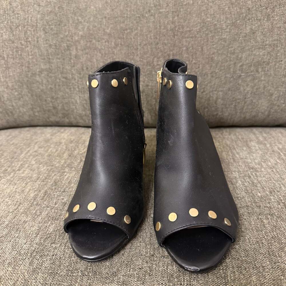 Vince Camuto Edia Studded Peep Toe Cone Heel Slingback Booties 10 W Black